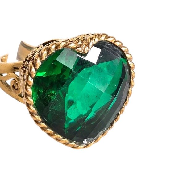 Sajen AMORE Bronze Gold Faceted Green Quartz Heart Statement Ring Sz 8 Filagree - Picture 1 of 11